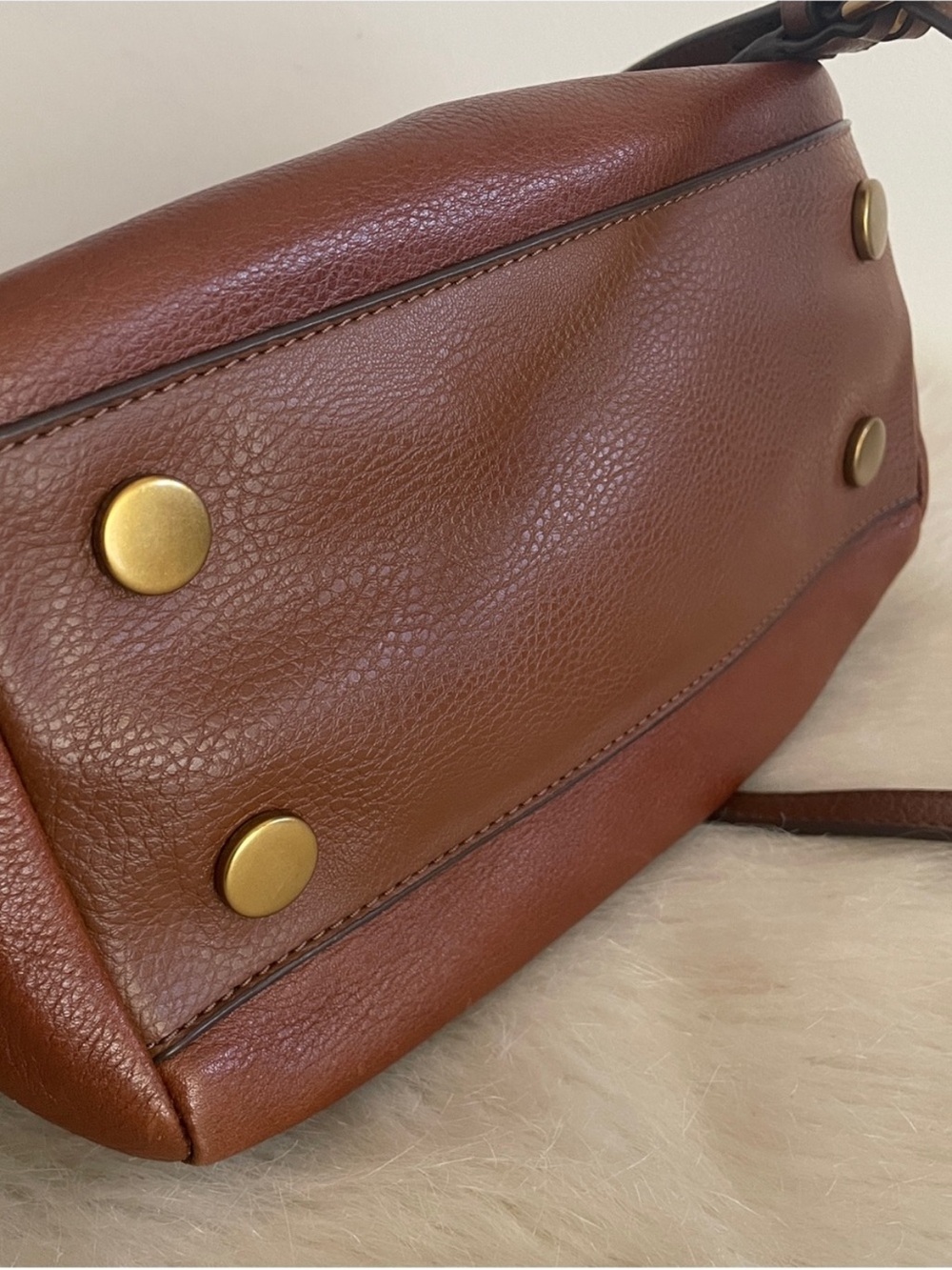 Fossil Chestnut Brown Pebbled Leather Crossbody Satchel Sydney - Picture 6 of 7